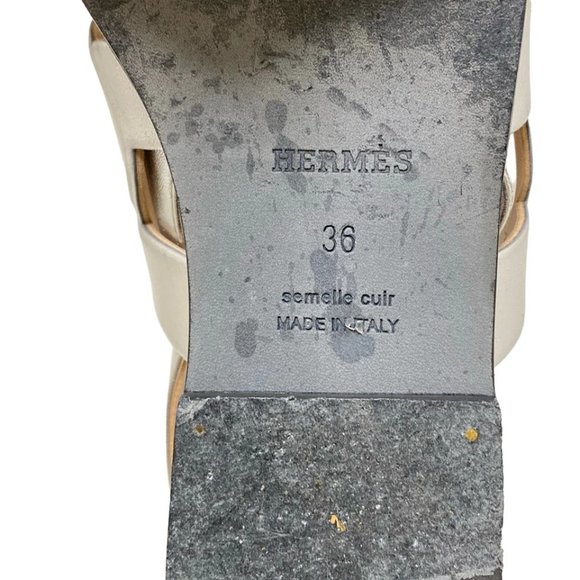 HERMES Grace Silver Beige Leather Women's Sandals 617-022625 - Picture 9 of 9